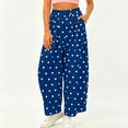 thumbnail image 5 of Women's Polka Dot High‑Waist Wide‑Leg Pants Elastic Drawstring Waist Casual Long Trousers with Side Pockets Blue XXL(XXL), 5 of 6