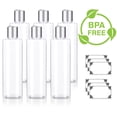 thumbnail image 1 of Clear 8 oz / 250 ml Professional Cylinder PET Bottles (BPA Free) with Silver Disc Cap Lid (6 pack) + Labels for Shampoo, Conditioner, Body Wash, Lotion, and more, 1 of 4