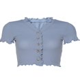 thumbnail image 4 of EIMELI Women Short Sleeve Ruffled Cardigans Elastic Knitted Crop Tops, 4 of 6