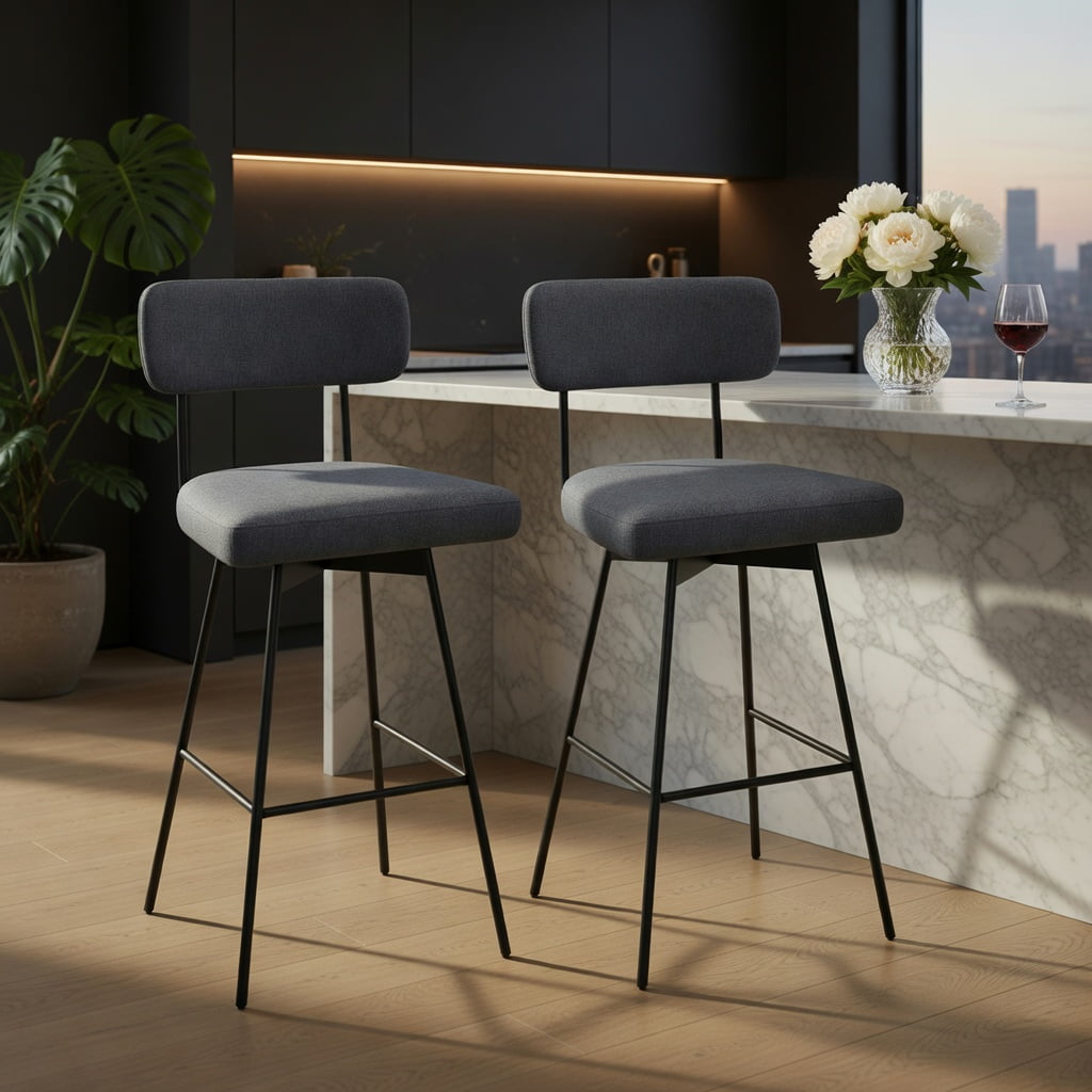 Kadyn Barstools, Countertop Bar Chairs,Bar Stools,29 Inch Counter Height Upholstered Swivel Bar Stool Set of 2-Gray