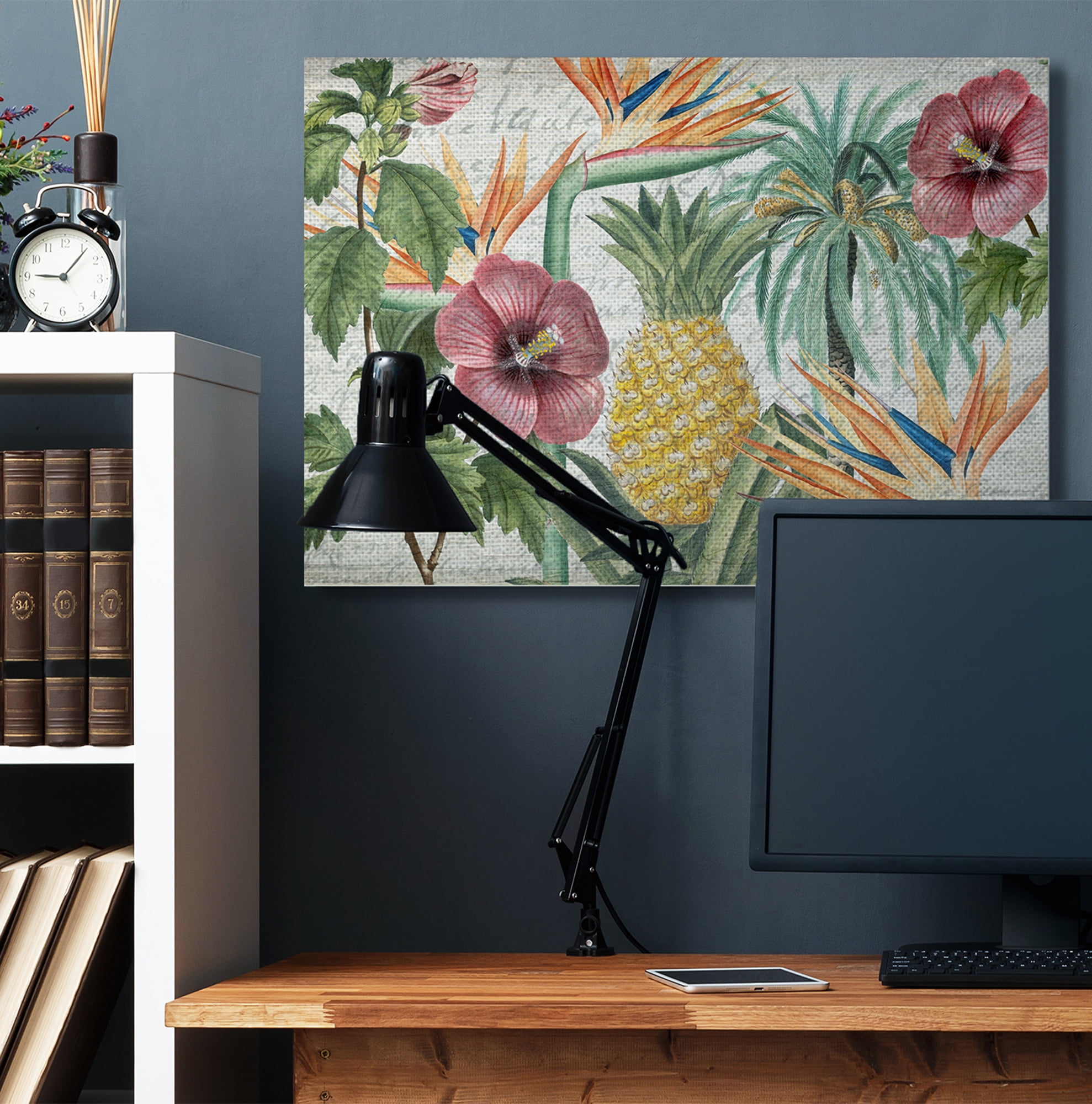 Stupell Home Décor Tropical Flower Pineapple Wood Texture Design Canvas Wall Art by Kim Allen