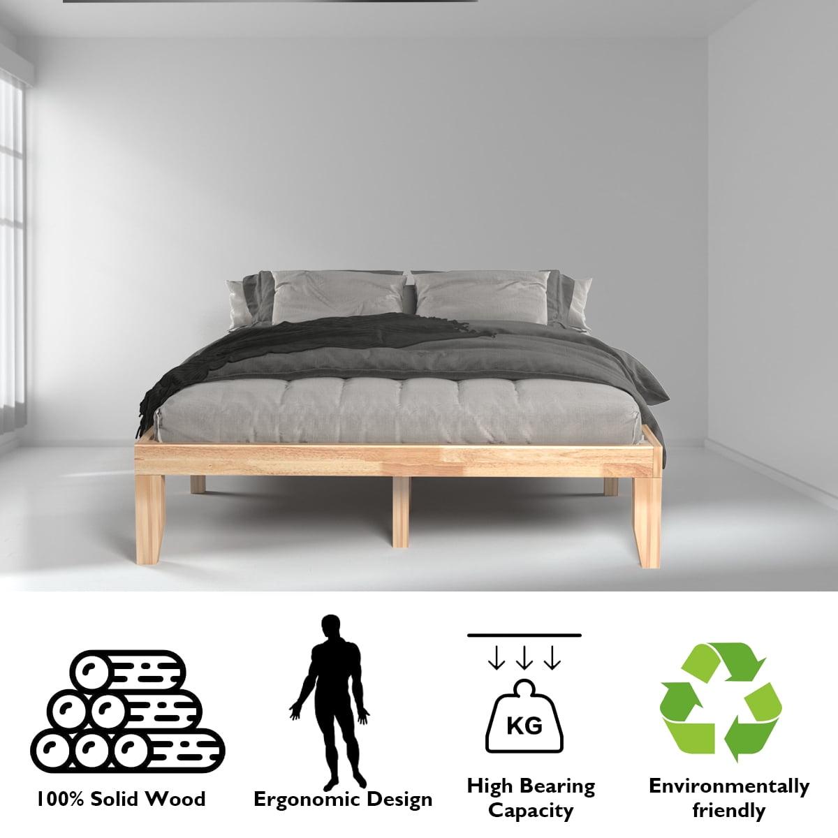 Costway Queen Size 14'' Wooden Bed Frame Mattress Platform Wood Slats Support Natural