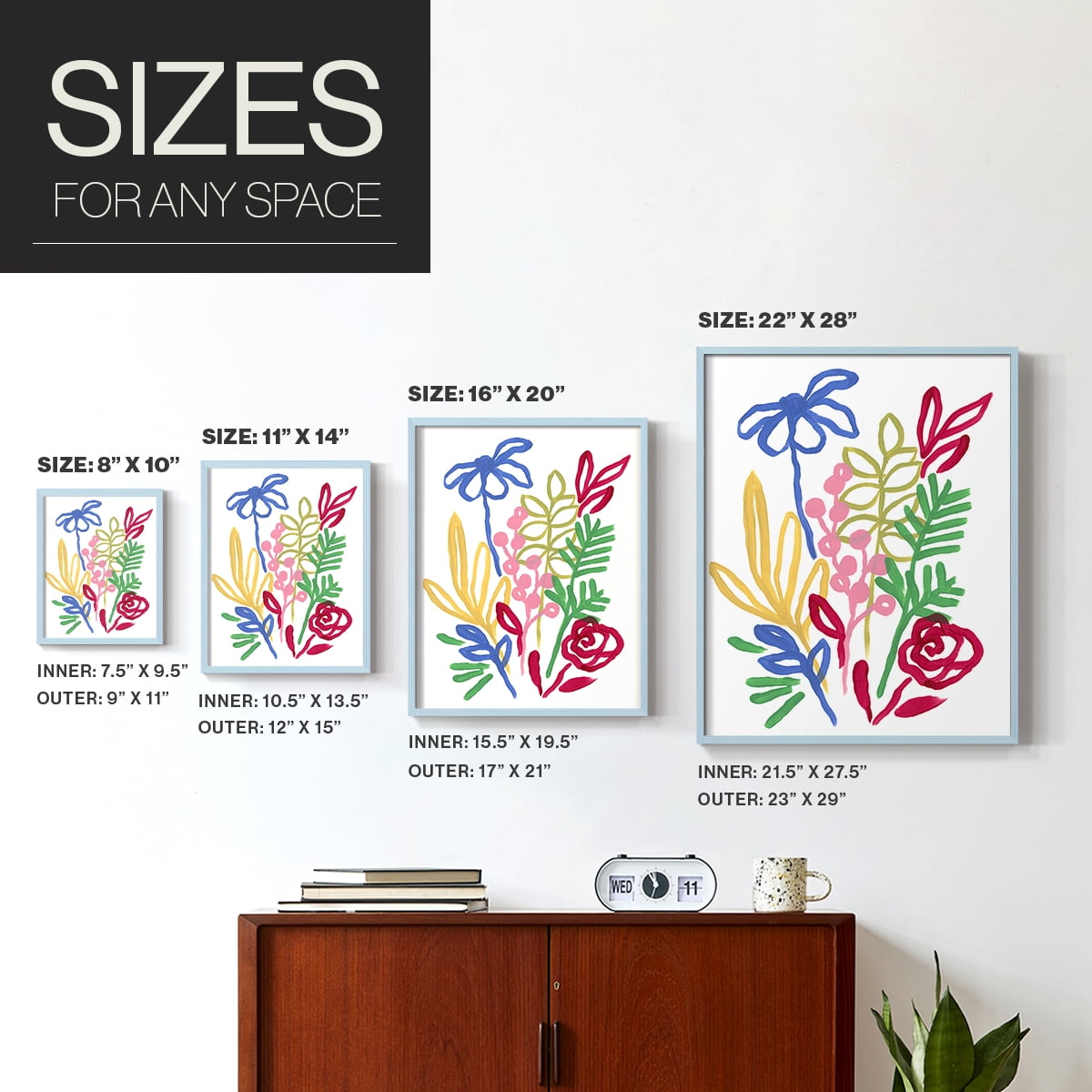 Bold Brushstroke Blooms I Framed Print in Blue Solid Wood Framed Print No Nail Hanging