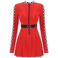 thumbnail image 3 of TiaoBug Woman's Race Costume Car Driver Dress Halloween Cosplay Checkerboard A-line Party Dresses Red M, 3 of 7