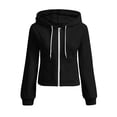 thumbnail image 3 of Weighted Hoodie Zaewscy Women's Casual Loose Color Pocket Long-sleeved Zipper Hooded Sweater Jacket Top Black L, 3 of 7