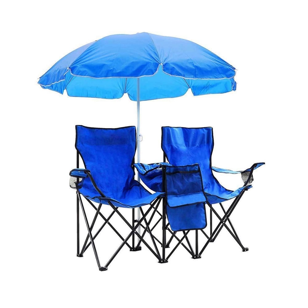 Portable Double Folding Chair With Umbrella - Walmart.com - Walmart.com