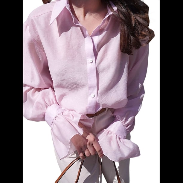 Blusas de Larga con Botones para Mujer 2025 Rosa L