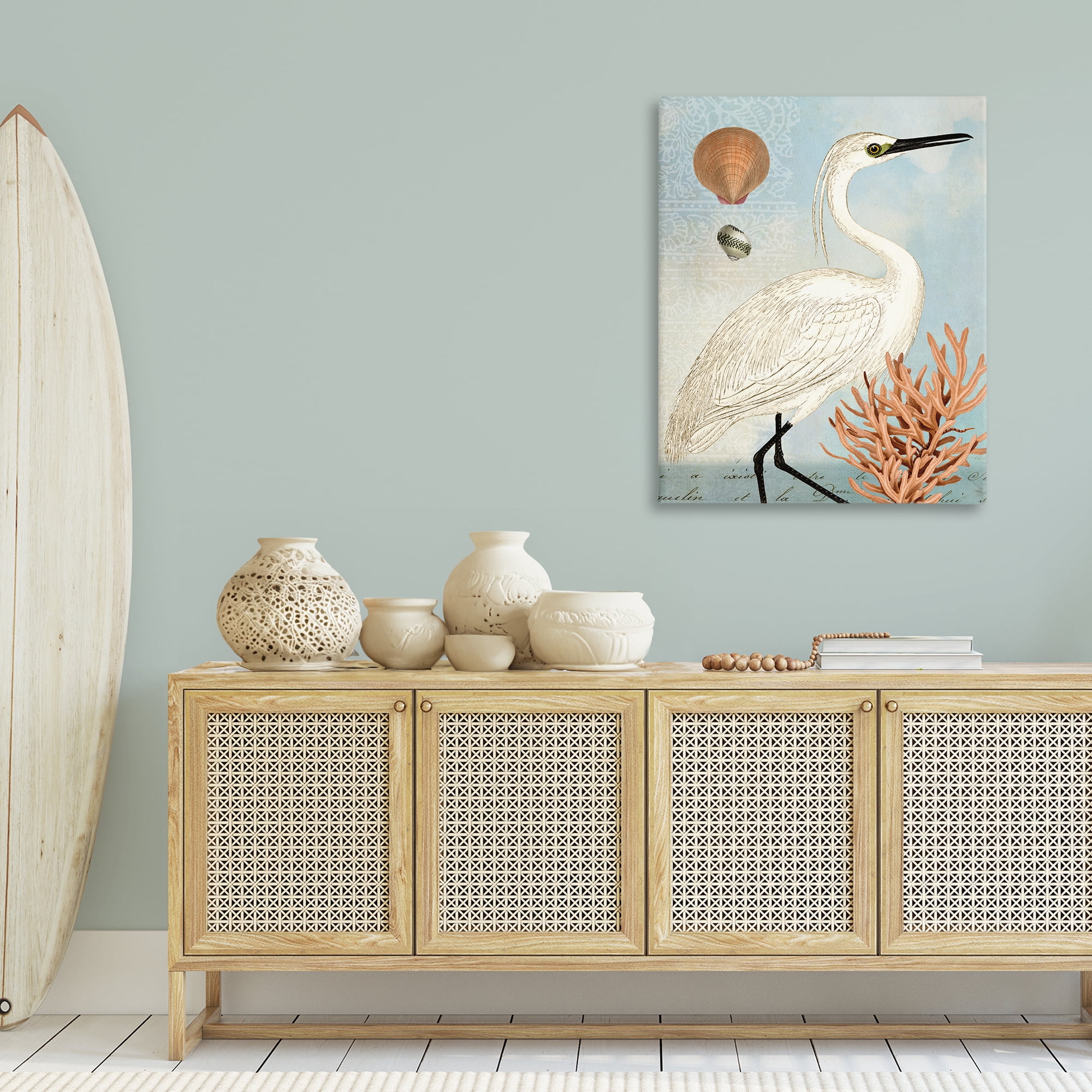 Stupell Industries Maritime Egret & Coral Animals & Insects Painting Gallery Wrapped Canvas Art Print Wall Art, 30 x 40