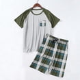thumbnail image 5 of TKKCS Mens Plaid Pajama Sets- Crew Neck Sleepwear Lightweight Short Sleeve and Shorts Lounge Sets With Pockets Army Green Size XL, 5 of 5