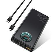 Baseus 30000mA Power Bank 65W Portable Charger with Dual USB Ports & LED Display, Black