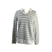 Tommy Hilfiger Grey Long-Sleeve Striped Layered Look Sweater M