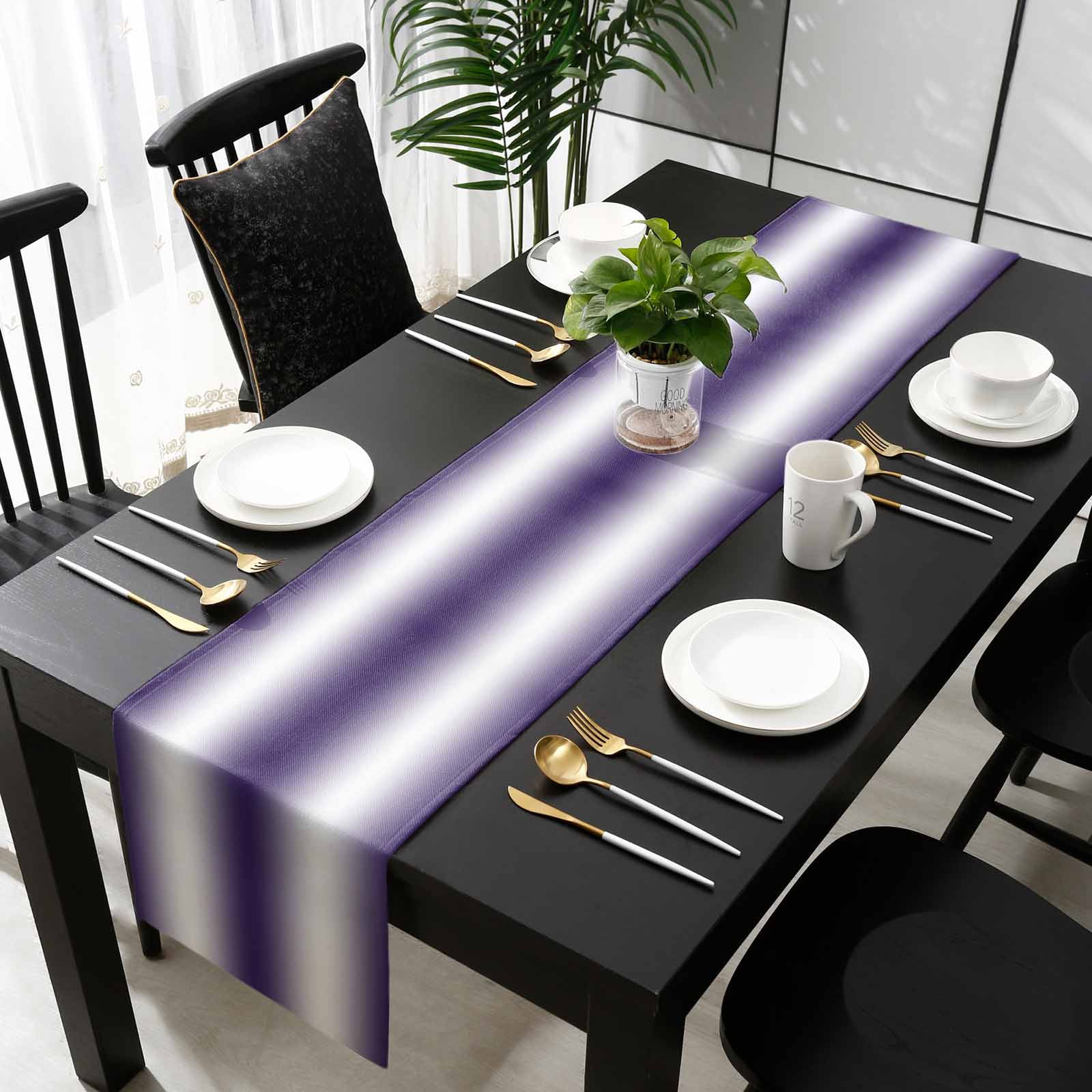 Purple White Ombre Cotton Linen Table Runner 18 x 72 inch Retro Rustic Minimalist Abstract Art Non-slip Rectangular Dining Table Decor for Wedding Party Holiday Dinner