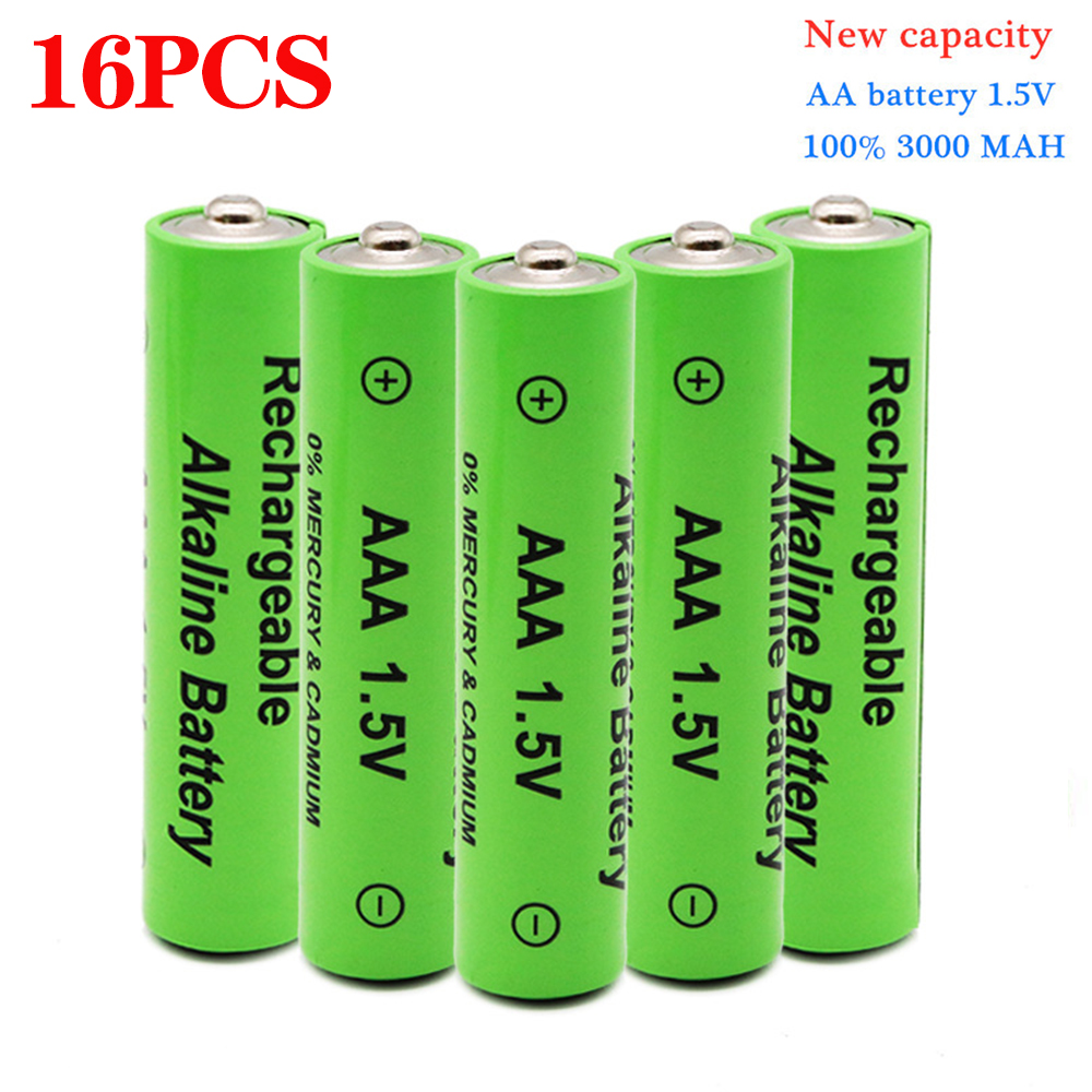 1.5V Alkaline AA Rechargeable Battery Cell for Shaver, LED Lighting, Wireless Microphone, Cordless Phone, etc(16PCS AA)