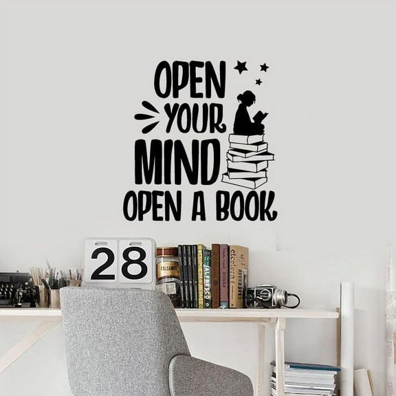 Open Your Mind Open A Book - Kids Study Room Inspirational Quote Decor Vinyl Wall Art Wall Sticker Wall Decal Decoration For Home Room Kids Room Nursery Room Girls Boys Décor Design Size (10x10 inch)