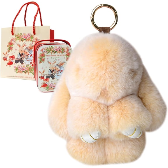 Keychain with Tin Adorable Soft Bunny Pompom Charm for Girls & Women