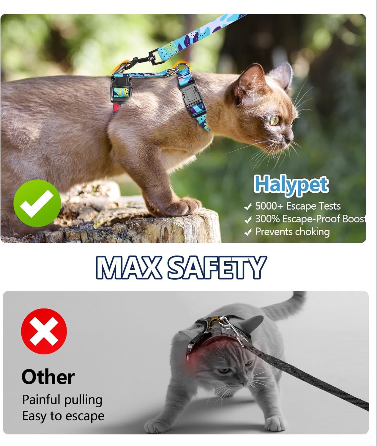 Cat Harness and Leash Set, Escape Proof [3 in 1 Adjustable & Lightweight] Cat Harness, Safe Kitten Harness for Large Cats Soft Comfortable, Easy to Wear, Walking Outdoor Travel, Medium