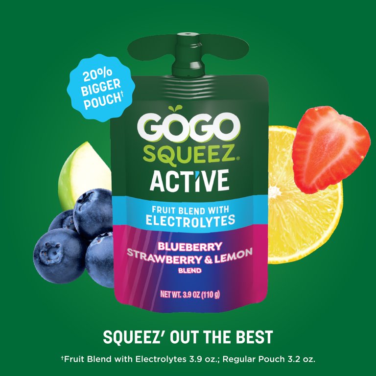 GoGo squeeZ Active Fruit Blend with Electrolytes, Blueberry