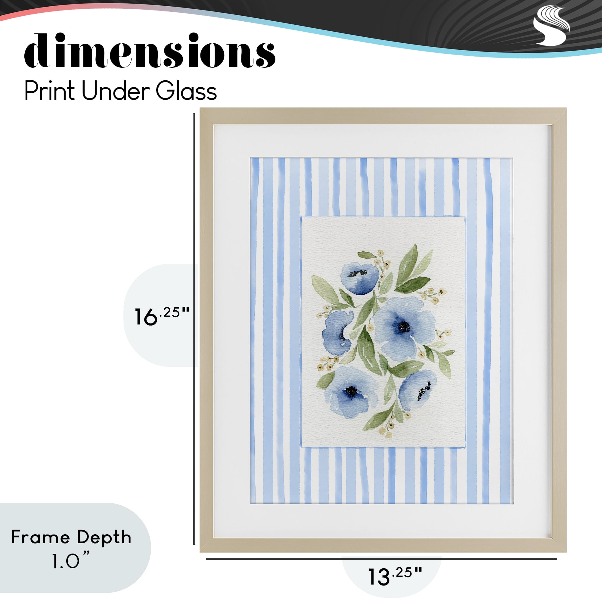 Stupell Industries Flowers With Stripe Border Birch Framed Print Under Glass, design by Leah Noel Art