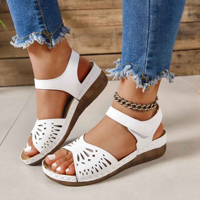 MKLEKYY Sandalias para Dama Sandalias Cómodas para Mujer para Uso Diario Informal Diseño de Punta Abierta Con Recortes y Cierre de Velcro para Primavera y Verano Calzado de Tacón de Cuña Duradero
