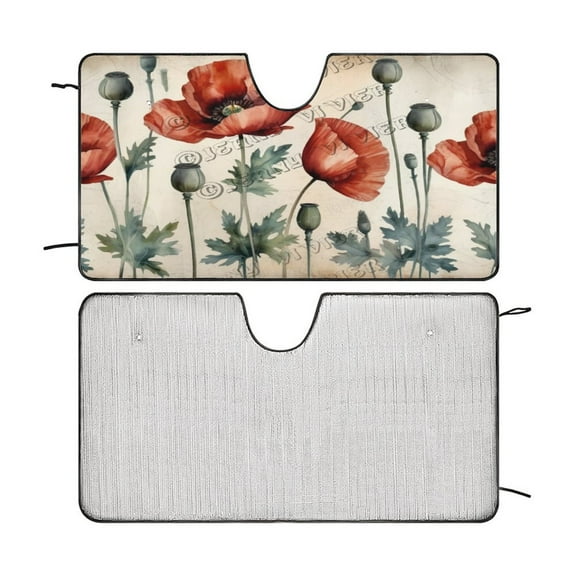 Red Poppy Car Windshield Sun Shade Fold-able UV Ray Sun Visor Protector Sunshade to Keep Your Vehicle Cool 51"x28"