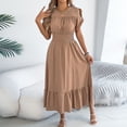 thumbnail image 7 of ClodeEU Womens Round Neck Short Sleeve Dress With Belt,Leisure Fashion Pure Color Long Style Dress Khaki,Womens Plus M, 7 of 7