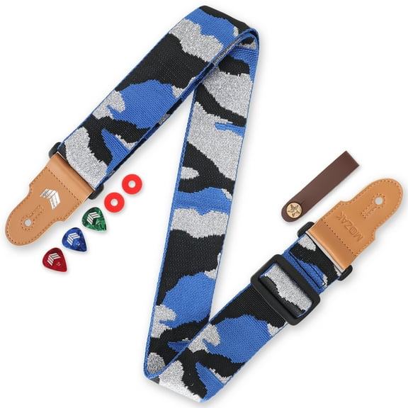 MOOZAK Guitar Strap Set Including 2 Strap Locks, 3 Picks and 1 Strap Headstock Tie (Deep Blue)