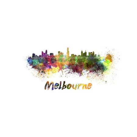 Melbourne Skyline in Watercolor Print Wall Art By
