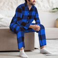 thumbnail image 7 of Susaid Buffalo Plaid Blue Black Print Men's Long Sleeve Pajama Set, Two-Piece Button-Down Loungewear PJs Set, Comfortable Sleepwear for Relaxation-X-Large, 7 of 7