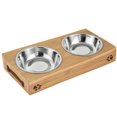 thumbnail image 1 of Cuenco de comida para mascotas con soporte, juego de 2 piezas de madera antideslizante para alimentación de cachorros, acero inoxidable y agua, 1 of 5