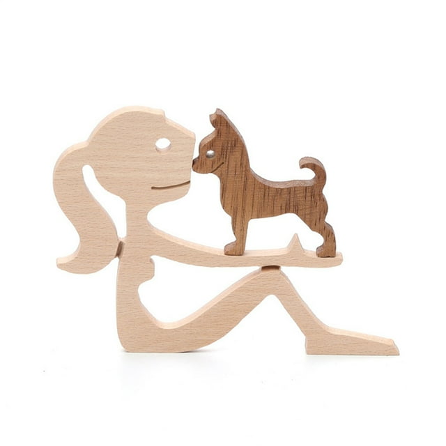 Figura de perro de madera de cachorro familiar, adorno de mesa de escritorio, modelo tallado, decoración para el hogar y la oficina, escultura de mascota, regalo de Navidad