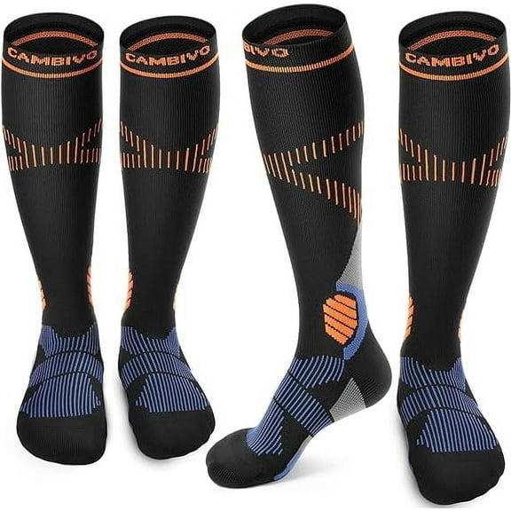 CAMBIVO Compression Socks for Men and Women, 2 Pairs Knee-High Support Stockings 15-20 mmHg for Nurses, Running, Travel, L/XL