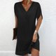 thumbnail image 1 of mfyjkho Vestidos casuales para mujer, Vestido plisado de manga corta con cuello en V y mangas murciélago para mujer, color liso Vestidos de fiesta para mujer s, 1 of 6