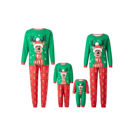 

Coduop Christmas Family Matching Pajamas Elk Print Long Sleeve Jammies Sleepwear