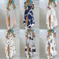 thumbnail image 2 of Rayas Impreso Señoras Camisa Larga Vestido Bohemio Moda Playa Botón Nuevo Estilo Carta Coincidencia De Gran Tamaño Túnicapangjing, 2 of 4