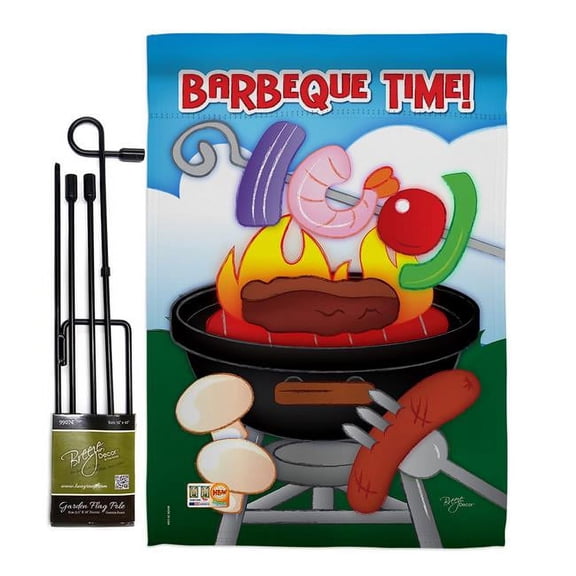 Breeze Decor BD-SU-GS-106053-IP-BO-D-IM09-BD 13 x 18.5 in. Barbeque Time Summer Fun in the Sun Impressions Decorative Vertical Double Sided Garden Flag Set with Banner Pole