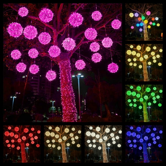 YZEGDCH Outdoor Solar Christmas Balls Lights Tree Lights Waterproof, 1 Pack Pink LED Hanging Globe Sphere Lights for Party Wedding Xmas Porch Patio Garden Yard Decorations