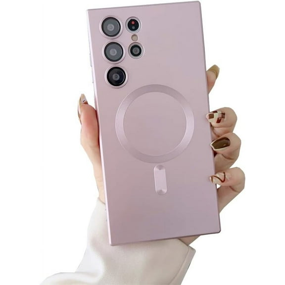 Galaxy S22 Ultra Case Magnetic [Support Magsafe Charger] Wireless Anti-Scratch Shockproof Full Camera Protection Slim Thin Silicon Phone Cover Case for Samsung Galaxy S22 Ultra 6.8"-Rose Gold