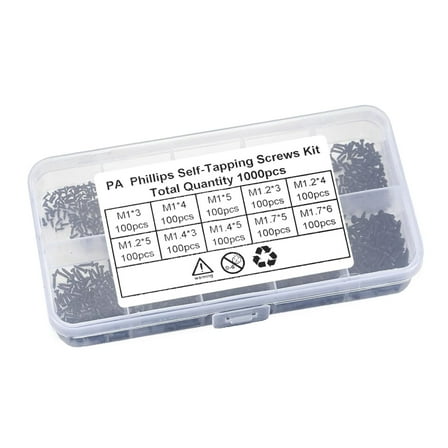 1000pcs Metal Screw Set Screw Assortment 1-1.7mm Screws set for Various Repairs