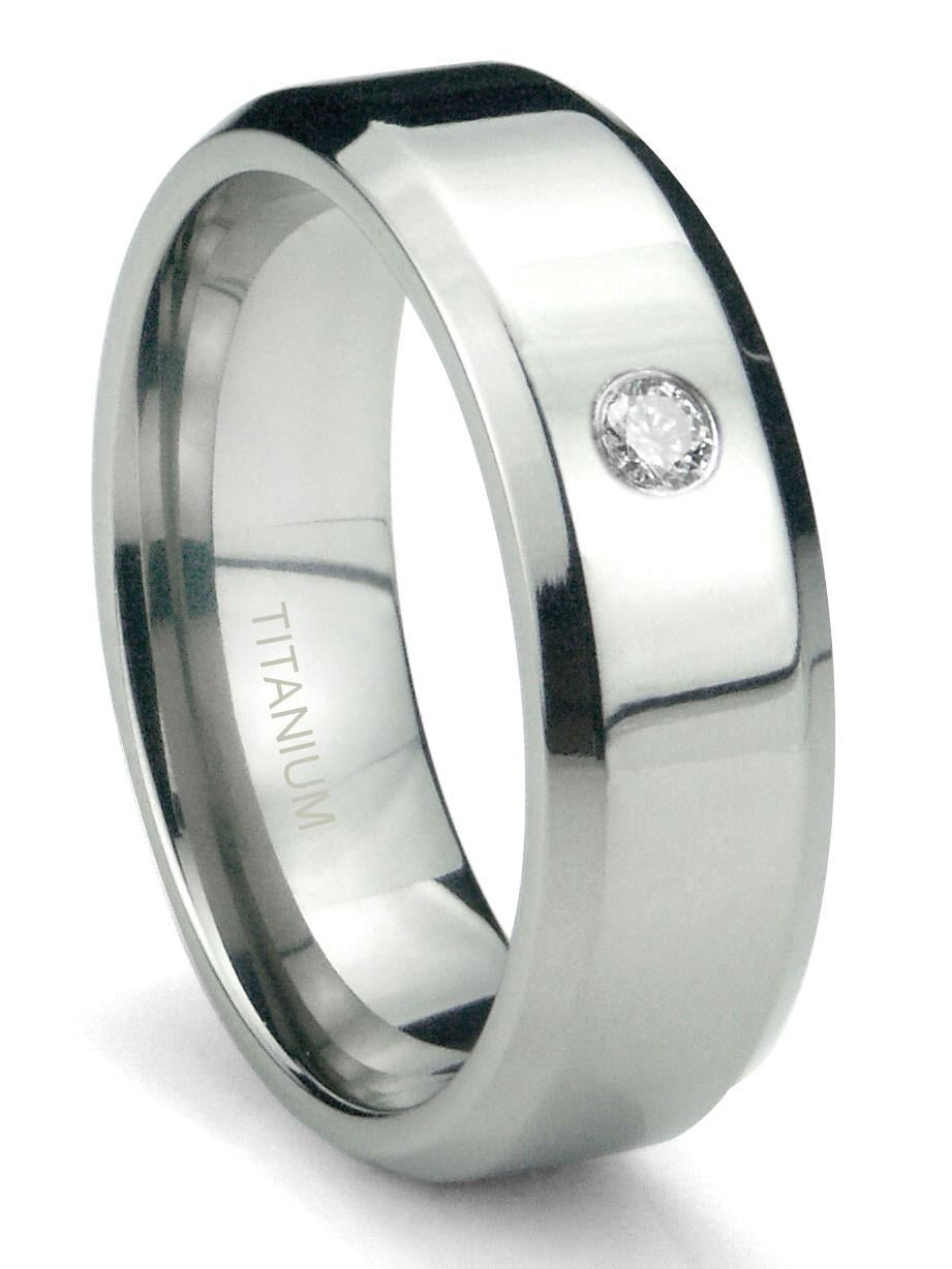 Titanium Kay Titanium 6mm Solitaire Diamond High Polish Beveled Comfort Fit  Mens Wedding Band Ring Sz 9.5