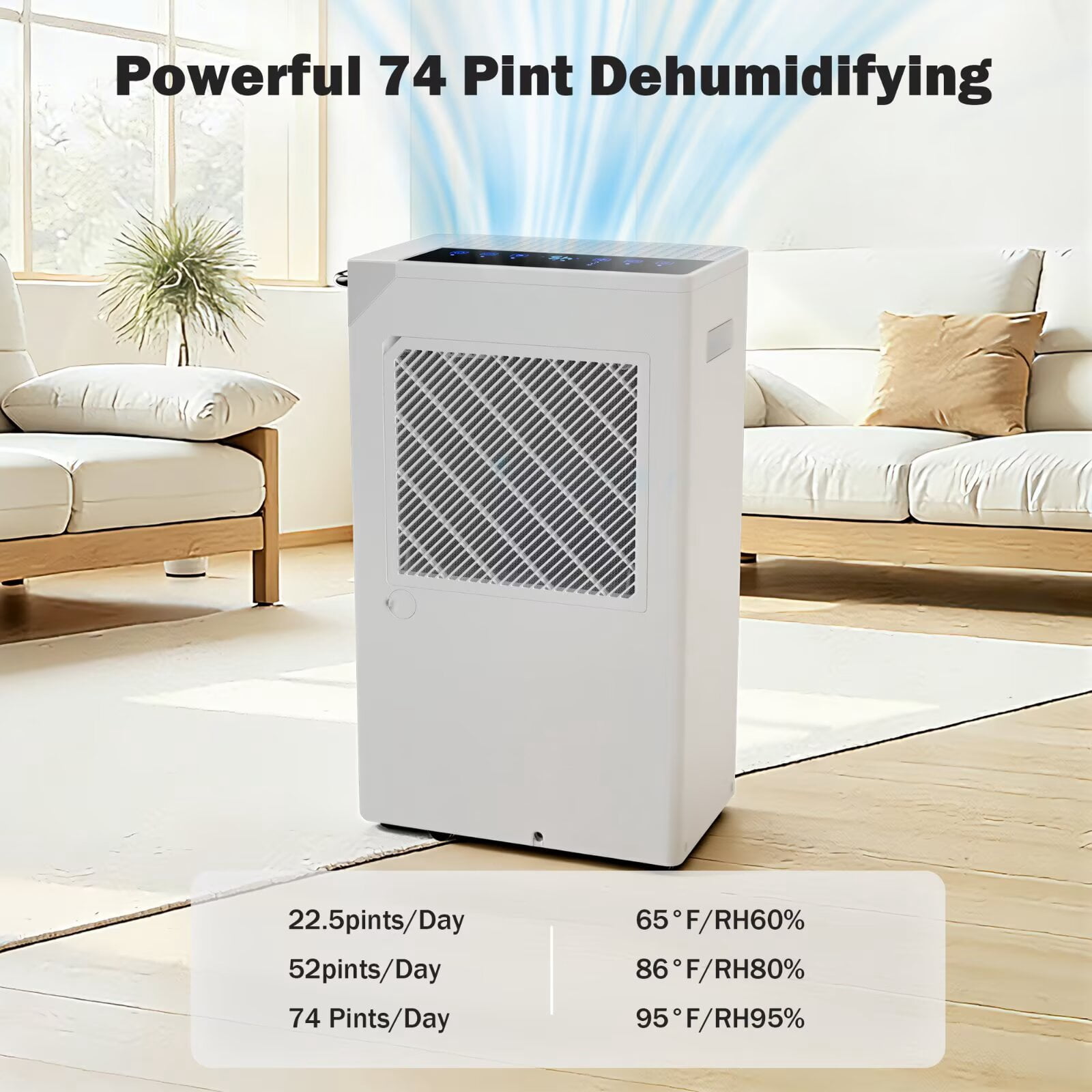 Dehumidifier for Basement & Home, Max 74 Pints, 5000 Sq.ft, Auto Shut Off, Dehumidifier with Drain Hose for Bathroom, Large Room, Garage(Black Display)