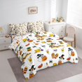 thumbnail image 2 of Feelyou Kawaii Beach Ghost Full Size Bedding Sets, Cartoon Skull Full Size Bed in a Bag, White Orange, Halloween Reversible, 7pcs, 2 of 7