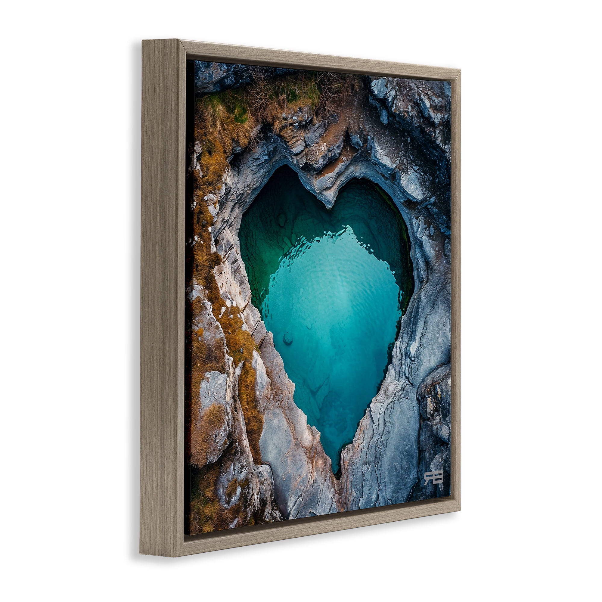 Stupell Industries Heart Shaped Natural Pool Landscape & Nature Painting Brown Floater Framed Canvas Art Print Wall Art, 25 x 25