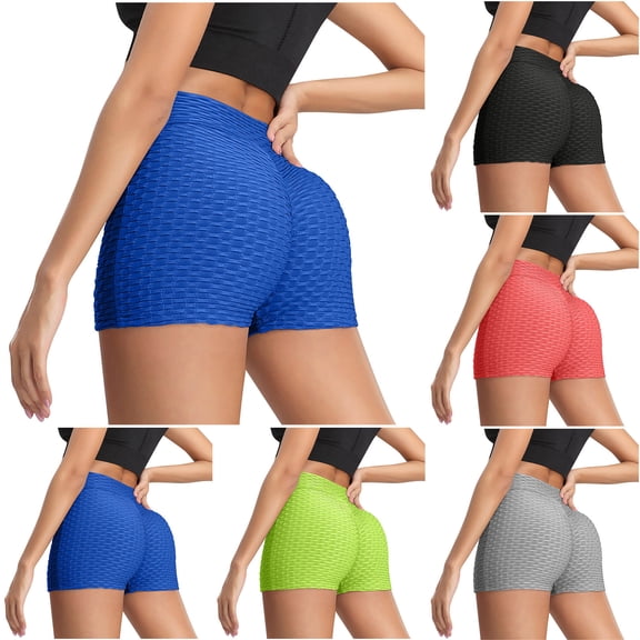 Ahuyic Athletic Shorts for Women,Womens Running Shorts,Women High Waist Hip Stretch Fitness Wrinkled Drawstring Biker Shorts Yoga Pants Shorts