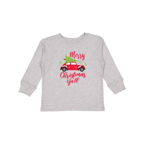 Inktastic Merry Christmas Ya'll with Red Car and Tree Boys or Girls Long Sleeve Toddler T-Shirt