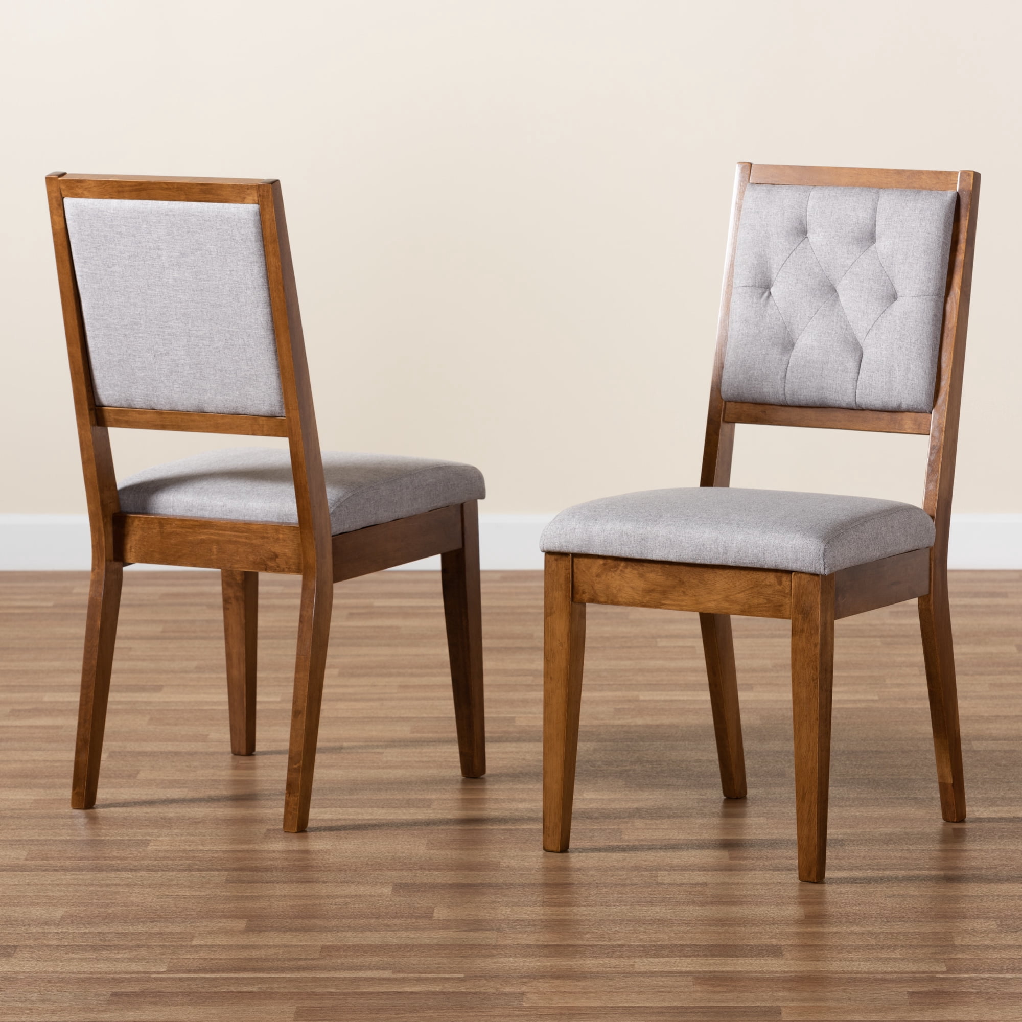 Baxton Studio Gideon Dining Chair, Set of 2, Grey and Walnut Brown
