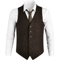 thumbnail image 2 of GFDYREE Men's Slim Fit Herringbone Tweed Suits Vest Premium Wool Blend Waistcoat, 2 of 7