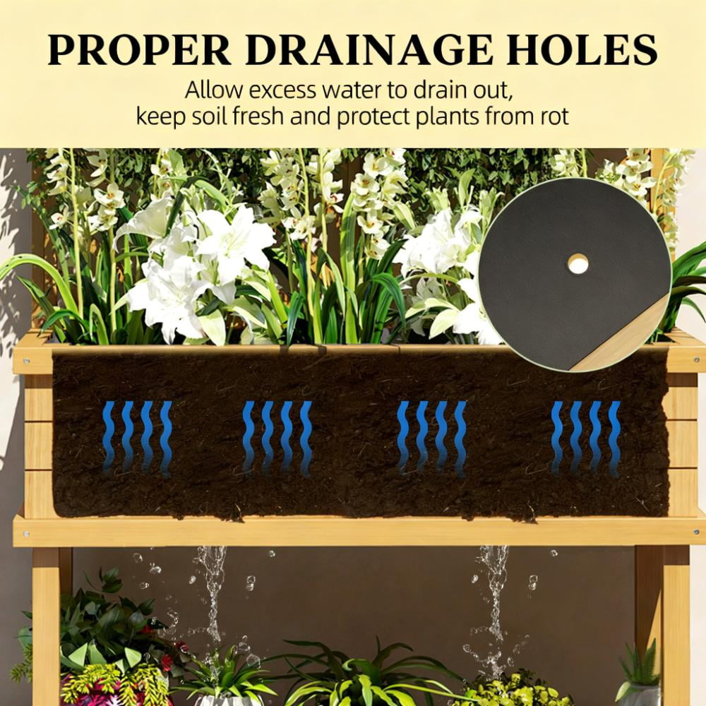 Self-Draining Raised Garden Bed, Elevated Wood Planter with Trellis for Climbing Plants, with Legs and Drainage Holes