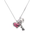 thumbnail image 1 of Delight Jewelry Silvertone Hot Pink Tiger Print Heart - Love and Lock Charm Necklace, 18"+1", 1 of 4