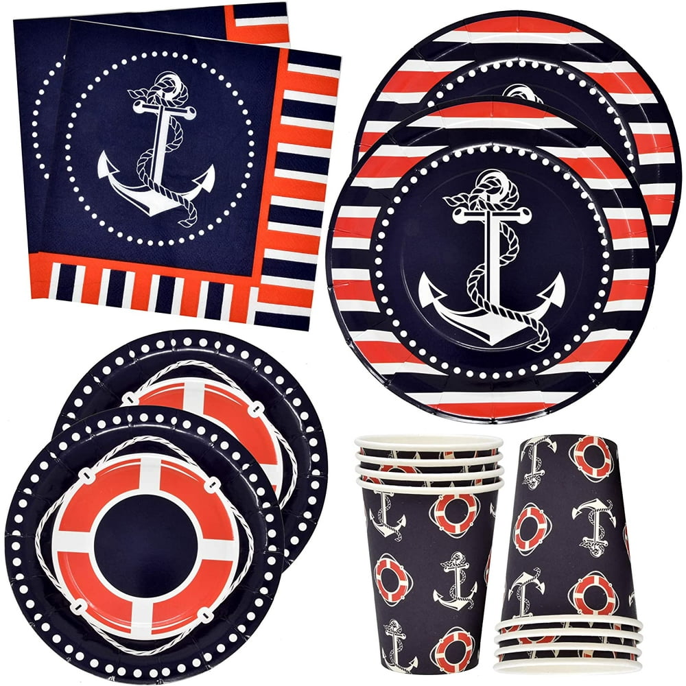 Nautical Anchor Party Supplies Set 24 9" Plates 24 7" Plate 24 9 Oz