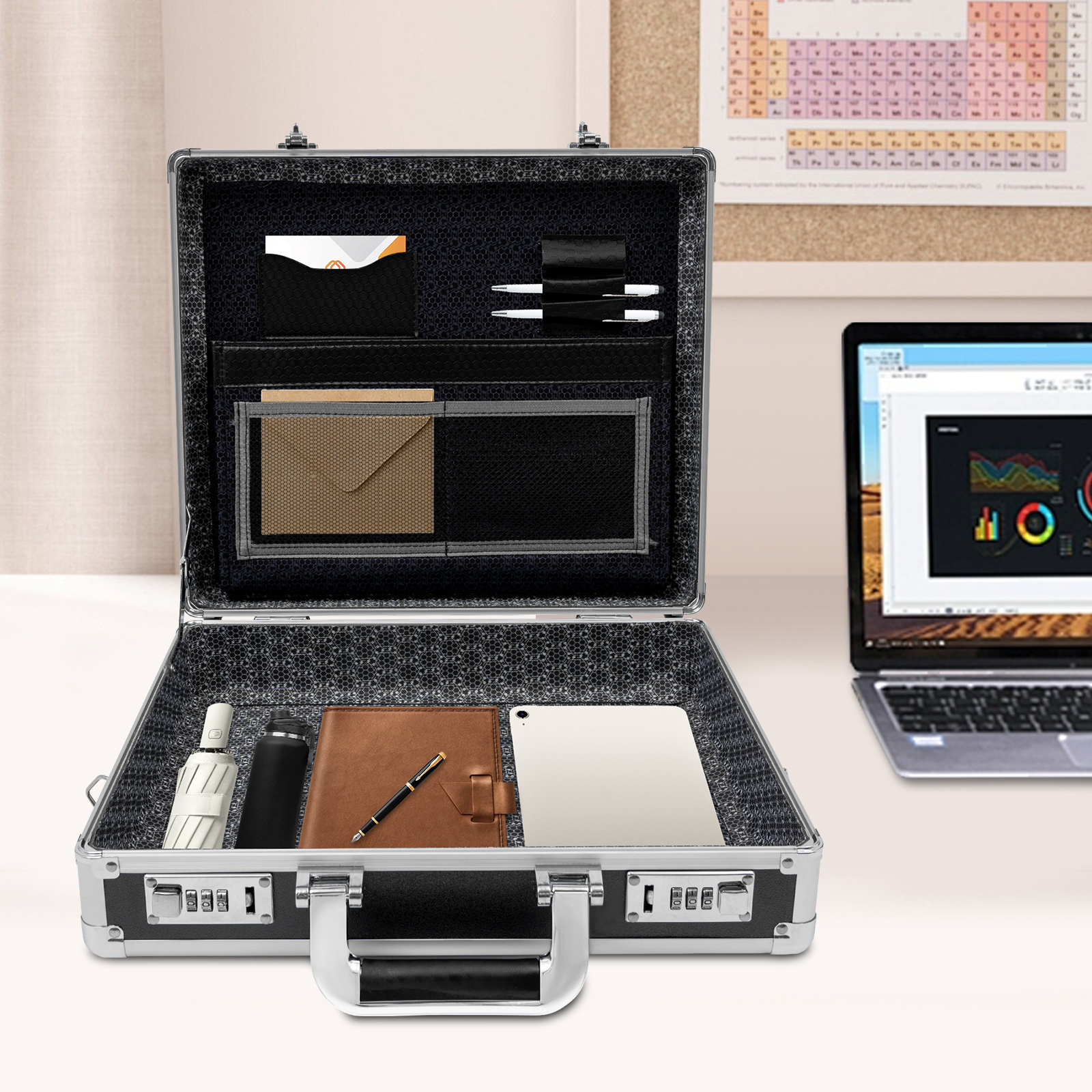 ChicHomey Locking Briefcase,Business Travel Hard Security Lock Briefcase with Dual Combination Locks ,3-Way Carry for Bussiness Men and Women